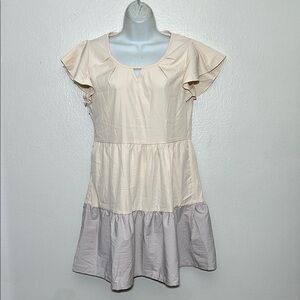 Elegant Cream and Gray Ruffle Dress